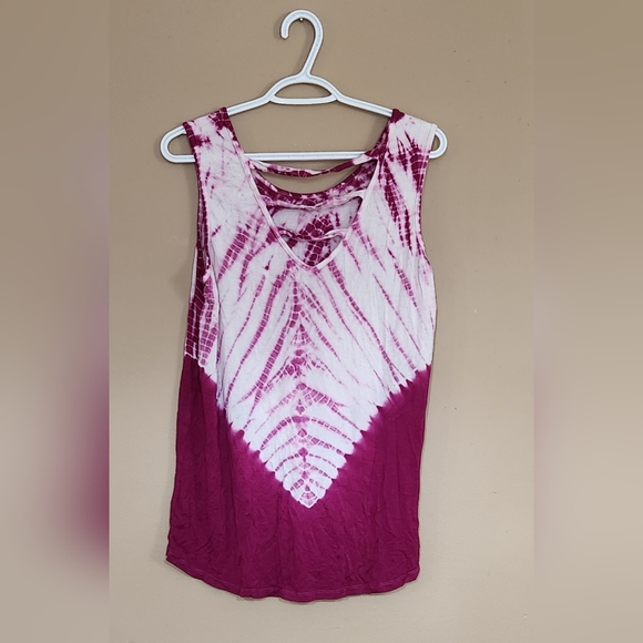 Olive & Oak Top Womens Large Sleeveless Tank Tie Dye Purple & White Knit Hippie - Picture 4 of 10